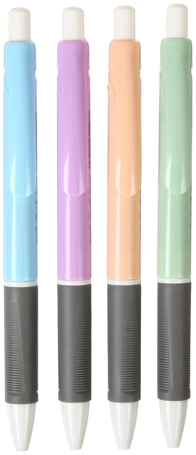 Ручка шариковая автоматическая 0,8мм, синяя, корпус МИКС с резиновым держателем