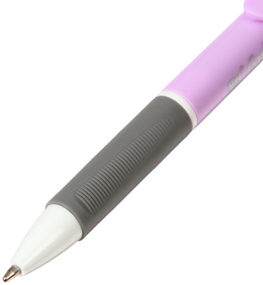 Ручка шариковая автоматическая 0,8мм, синяя, корпус МИКС с резиновым держателем