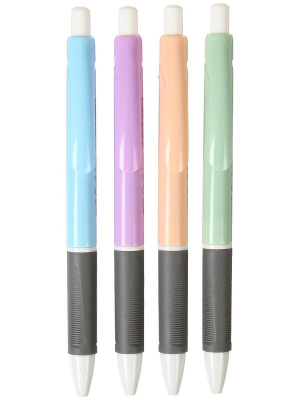 Ручка шариковая автоматическая 0,8мм, синяя, корпус МИКС с резиновым держателем