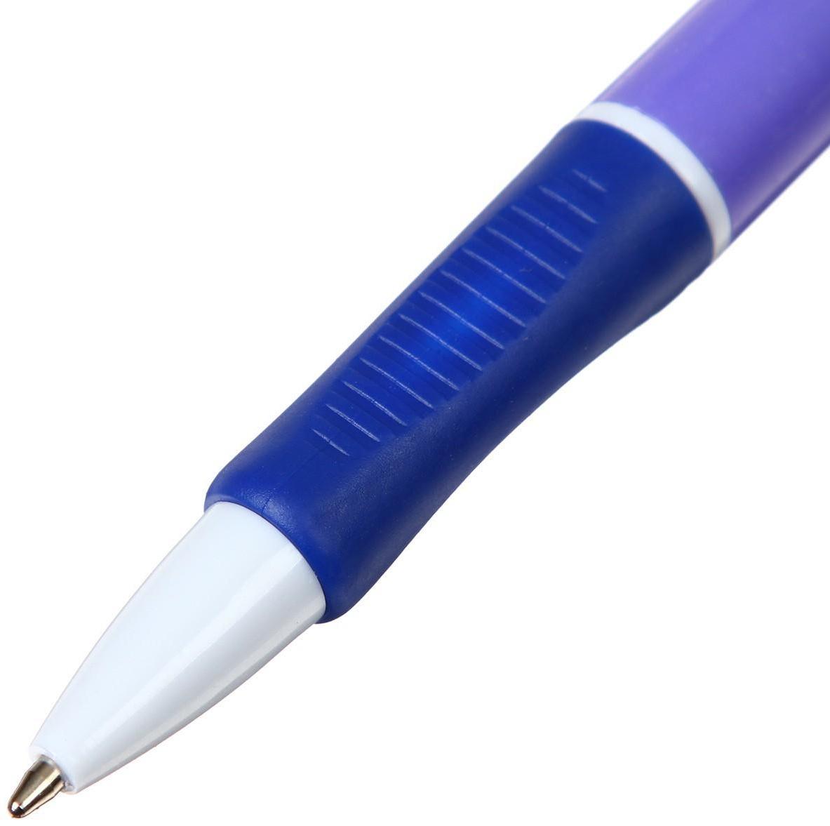 Ручка шариковая автоматическая 1,0мм, синяя, корпус МИКС с резиновым держателем