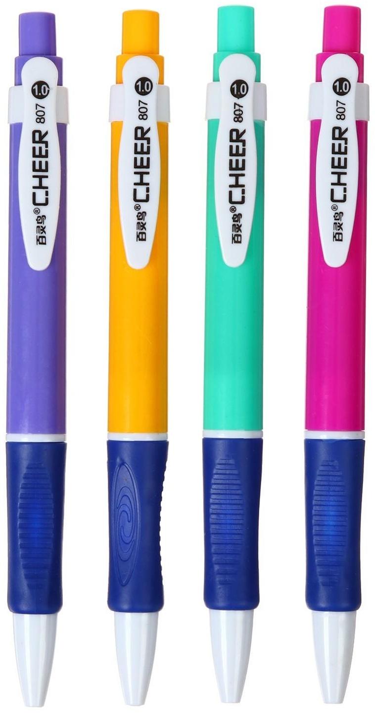 Ручка шариковая автоматическая 1,0мм, синяя, корпус МИКС с резиновым держателем