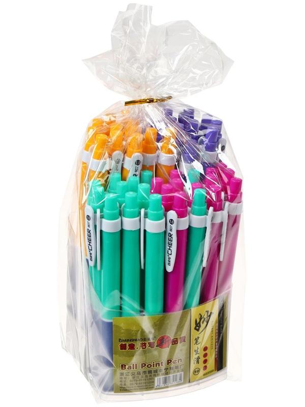 Ручка шариковая автоматическая 1,0мм, синяя, корпус МИКС с резиновым держателем