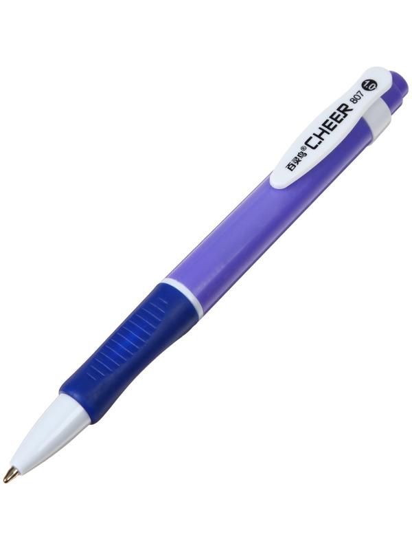 Ручка шариковая автоматическая 1,0мм, синяя, корпус МИКС с резиновым держателем