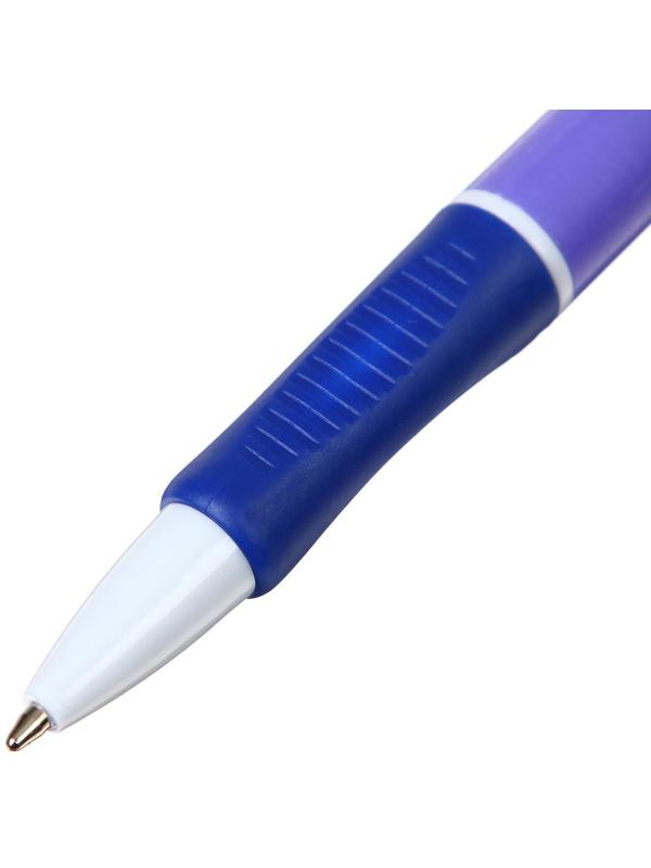 Ручка шариковая автоматическая 1,0мм, синяя, корпус МИКС с резиновым держателем