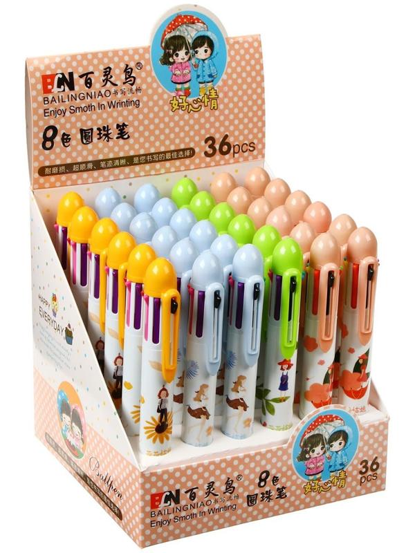 Ручка шариковая автоматическая 8-ти цветная, стержень 0,8мм МИКС