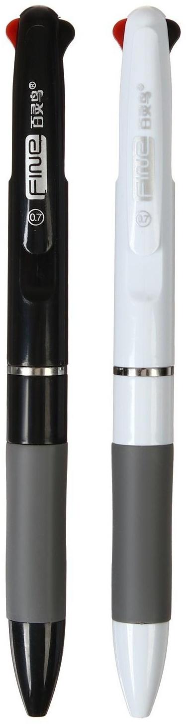 Ручка шариковая автоматическая 3-х цветная, стержень 0,8мм МИКС, с резиновым держателем