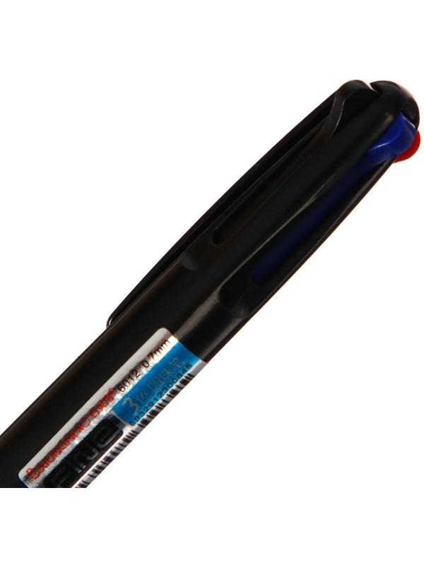 Ручка шариковая автоматическая 3-х цветная, стержень 0,8мм МИКС, с резиновым держателем