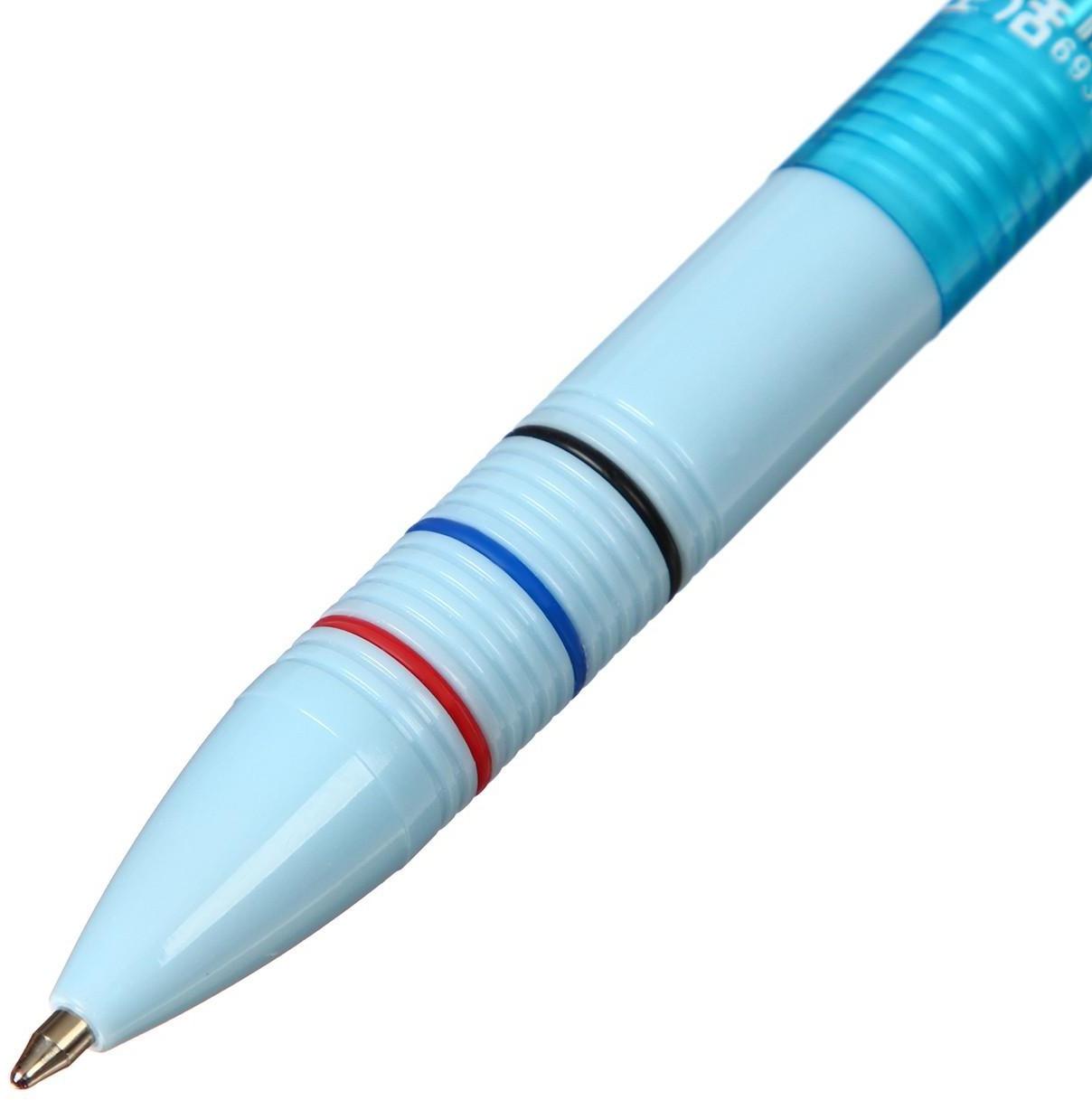 Ручка шариковая автоматическая 3-х цветная, стержень 0,8мм МИКС