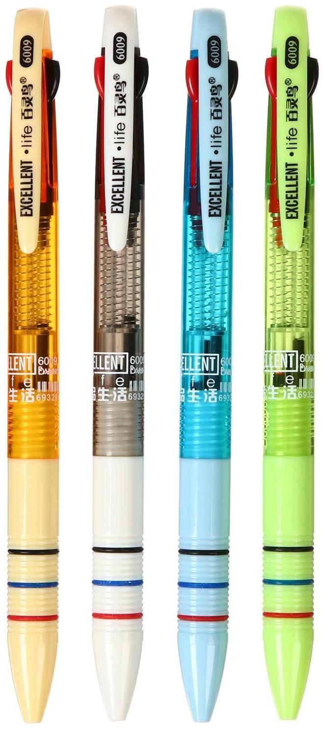 Ручка шариковая автоматическая 3-х цветная, стержень 0,8мм МИКС