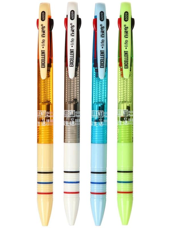 Ручка шариковая автоматическая 3-х цветная, стержень 0,8мм МИКС