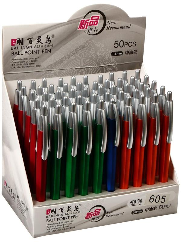 Ручка шариковая автоматическая 0,8мм, синяя, корпус МИКС