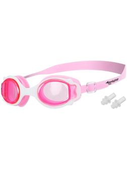 Очки для плавания, детские + беруши, цвет розовый с белой оправой