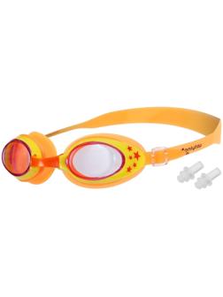 Очки для плавания, детские + беруши, цвет оранжевый с желтой оправой