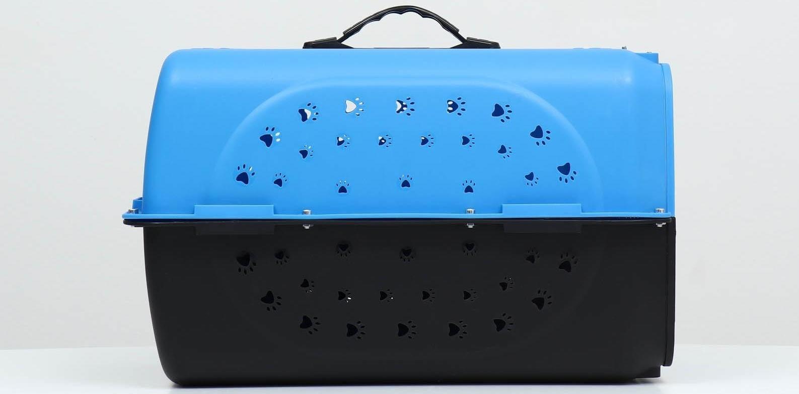 Переноска пластиковая с металлической дверью 47 х 30 х 35 см, вес до 12 кг, голубая