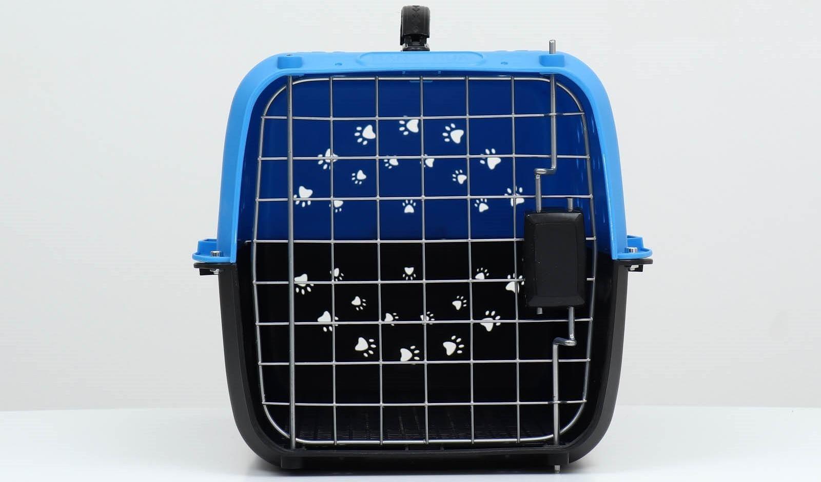 Переноска пластиковая с металлической дверью 47 х 30 х 35 см, вес до 12 кг, голубая