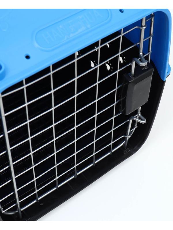 Переноска пластиковая с металлической дверью 47 х 30 х 35 см, вес до 12 кг, голубая