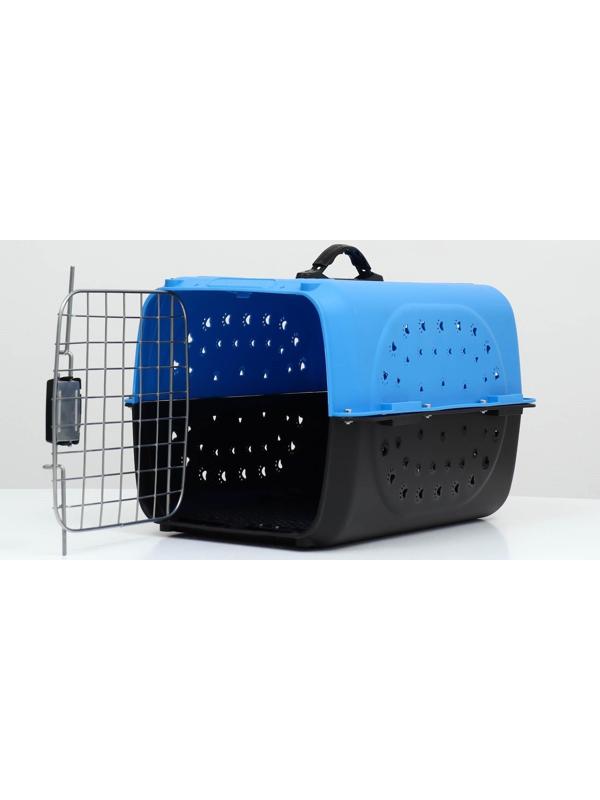 Переноска пластиковая с металлической дверью 47 х 30 х 35 см, вес до 12 кг, голубая