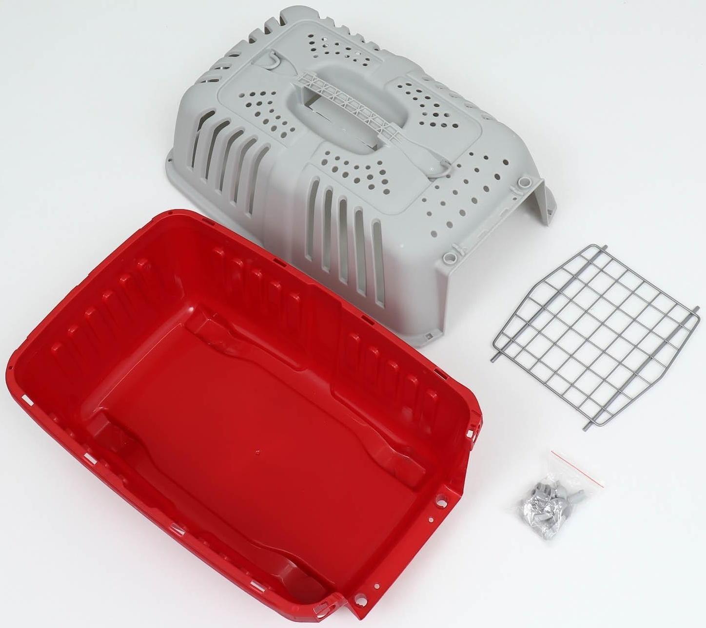 Переноска пластиковая 47 х 30 х 35 см, вес до 9 кг, красная