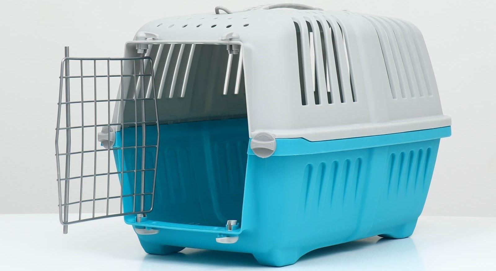 Переноска пластиковая 47 х 30 х 35 см, вес до 9 кг, синяя