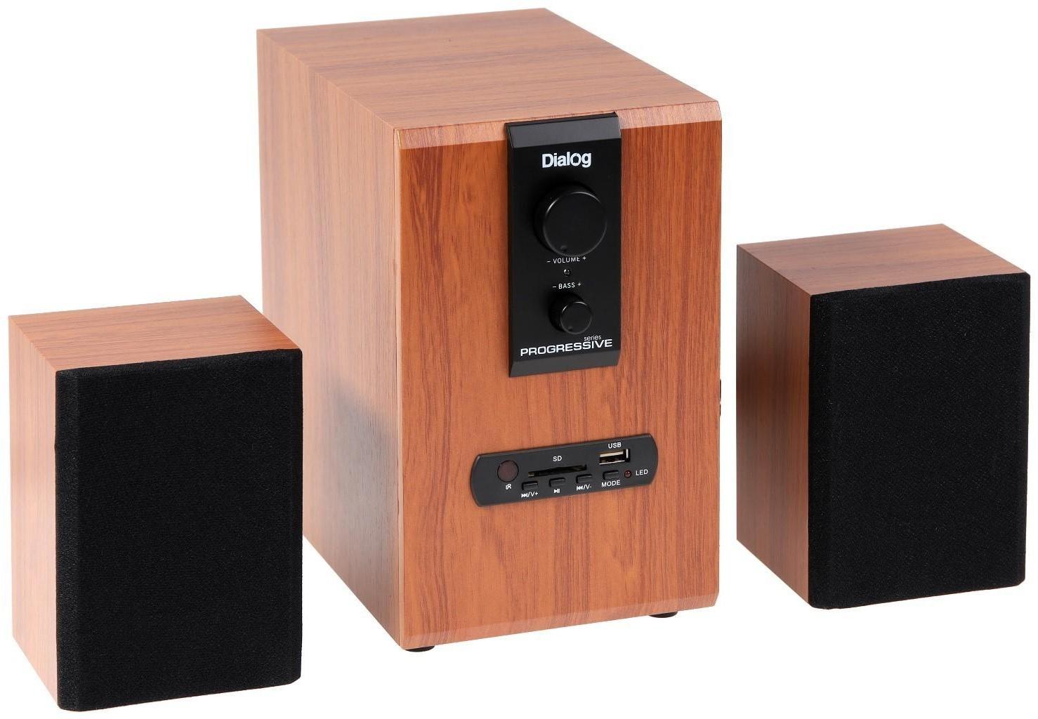 Компьютерные колонки 2.1 Dialog AP-150, 2 х 5Вт + 10Вт, MP3, пульт ДУ, 220В, коричневые