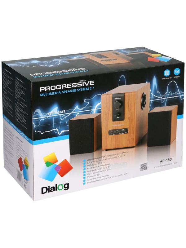 Компьютерные колонки 2.1 Dialog AP-150, 2 х 5Вт + 10Вт, MP3, пульт ДУ, 220В, коричневые