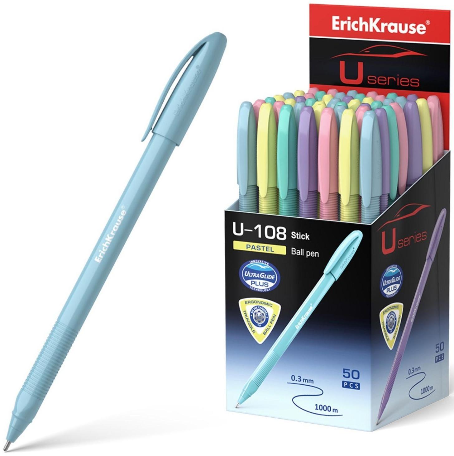 Ручка шариковая ErichKrause U-108 Pastel Stick 1.0, Ultra Glide, цвет чернил синий