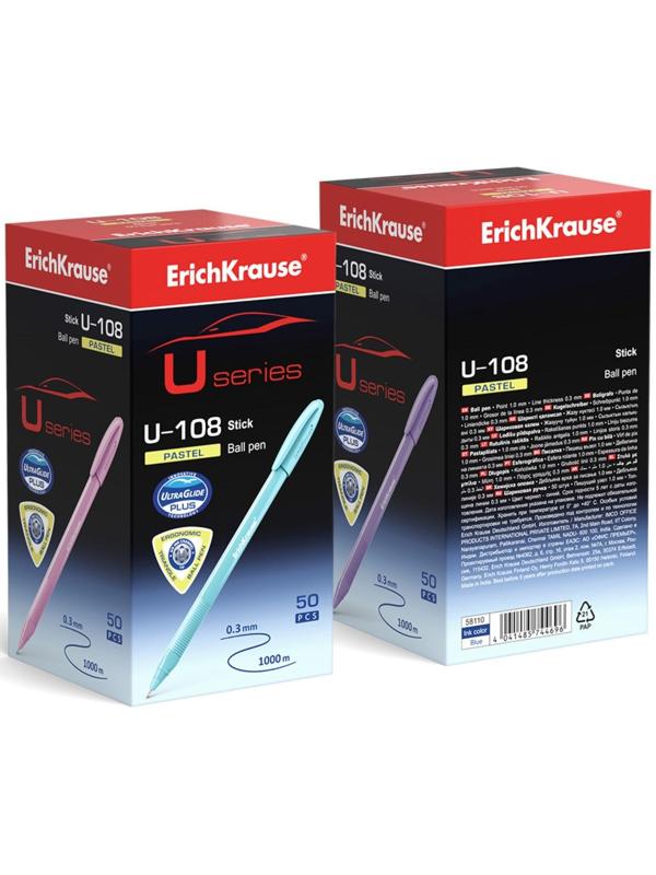 Ручка шариковая ErichKrause U-108 Pastel Stick 1.0, Ultra Glide, цвет чернил синий