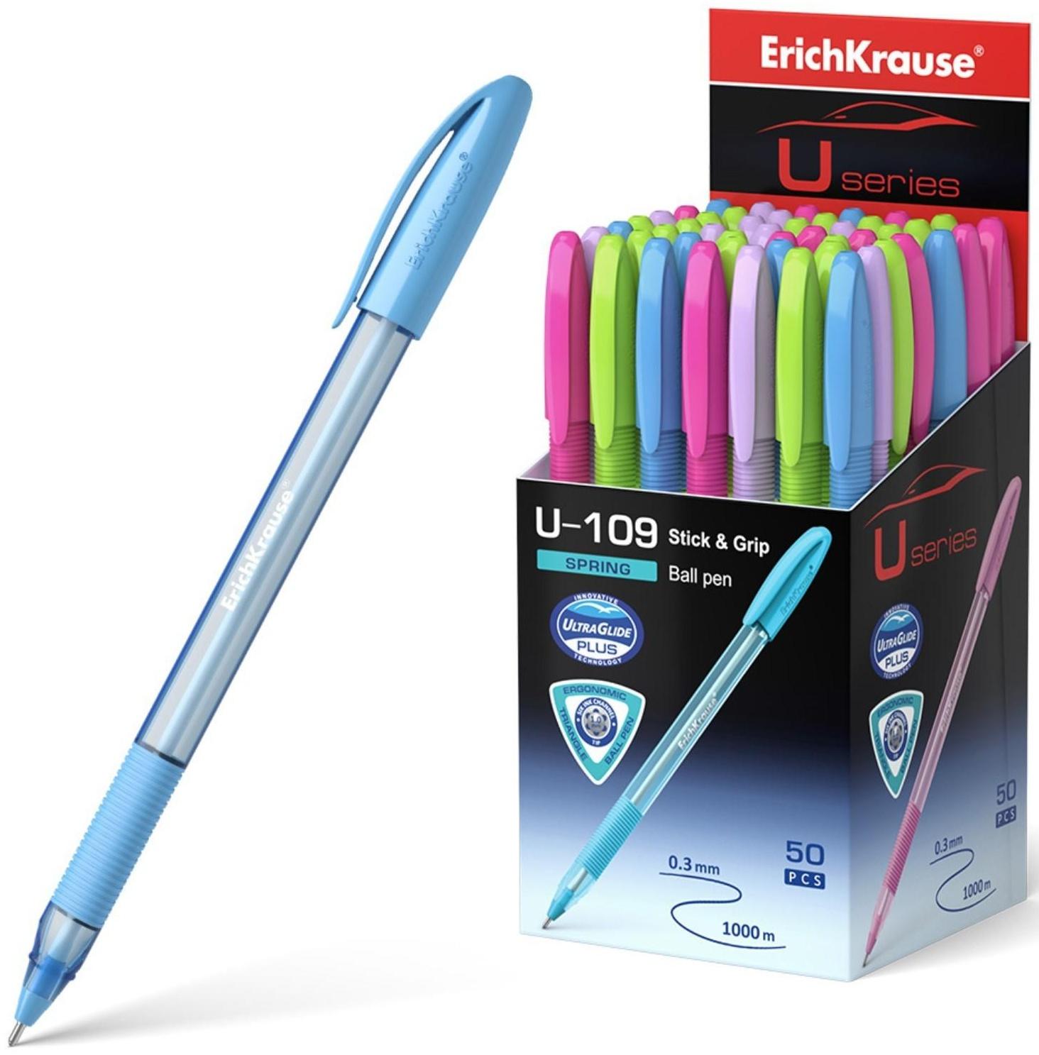 Ручка шариковая ErichKrause U-109 Spring Stick&Grip 1.0, Ultra Glide, цвет чернил синий