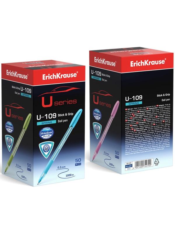 Ручка шариковая ErichKrause U-109 Spring Stick&Grip 1.0, Ultra Glide, цвет чернил синий