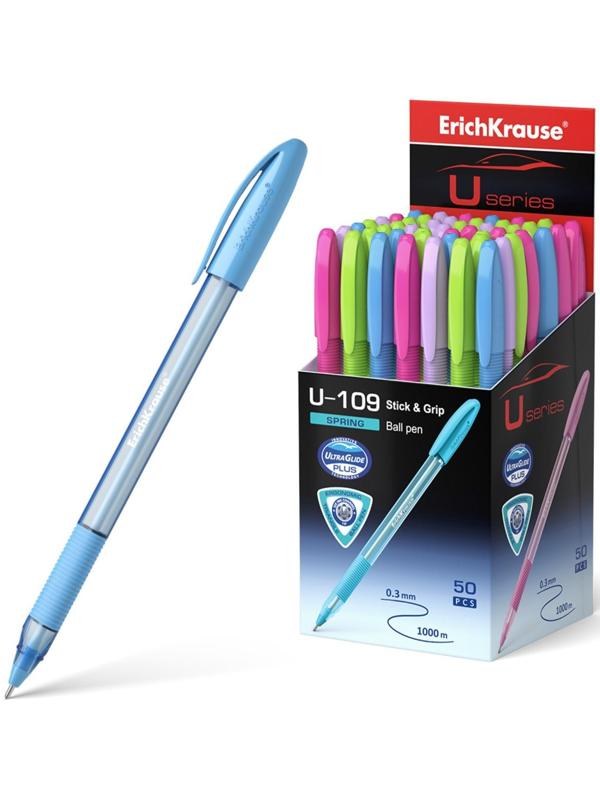 Ручка шариковая ErichKrause U-109 Spring Stick&Grip 1.0, Ultra Glide, цвет чернил синий