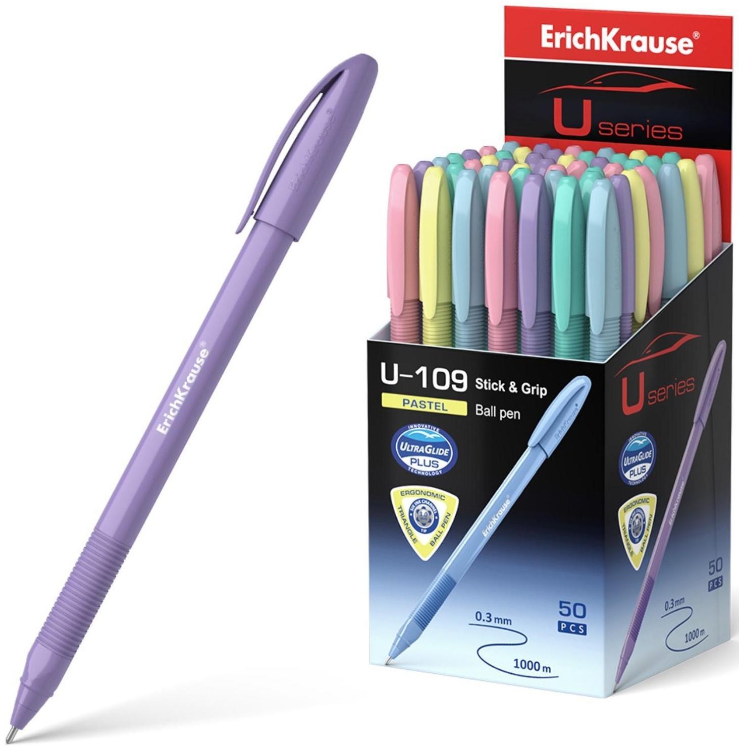 Ручка шариковая ErichKrause U-109 Pastel Stick&Grip 1.0, Ultra Glide, цвет чернил синий