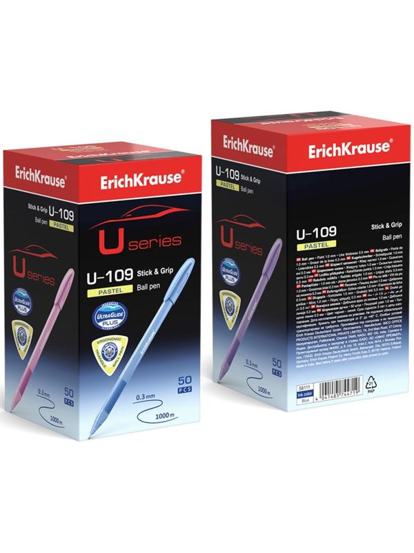 Ручка шариковая ErichKrause U-109 Pastel Stick&Grip 1.0, Ultra Glide, цвет чернил синий