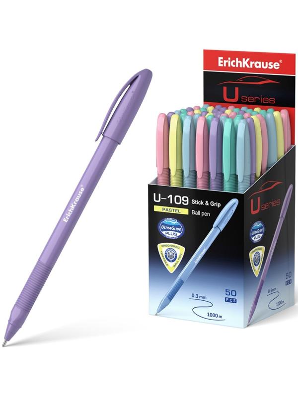 Ручка шариковая ErichKrause U-109 Pastel Stick&Grip 1.0, Ultra Glide, цвет чернил синий