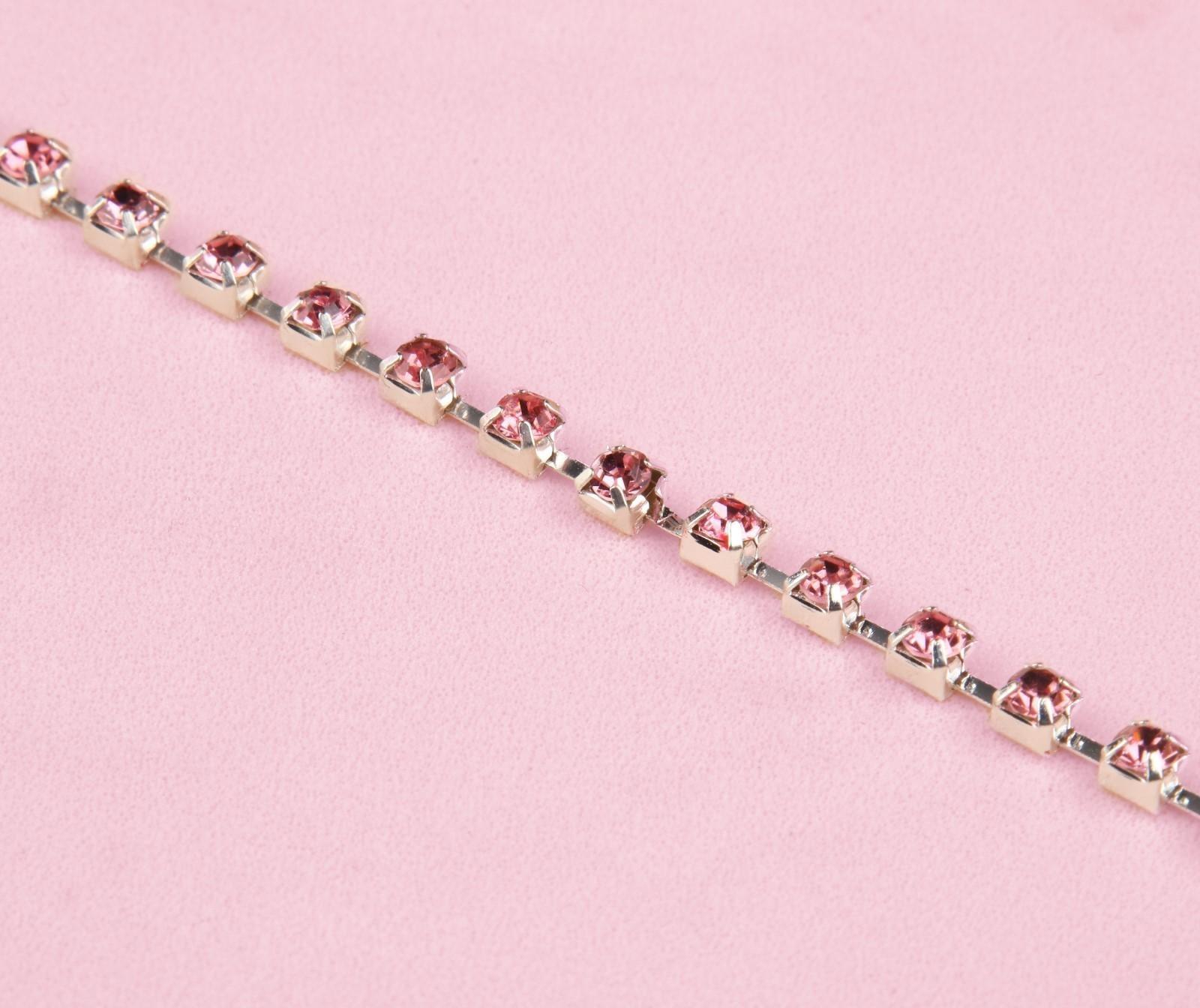 Цепь со стразами, 3 мм, SS12, 9 ± 1 м, цвет розовый