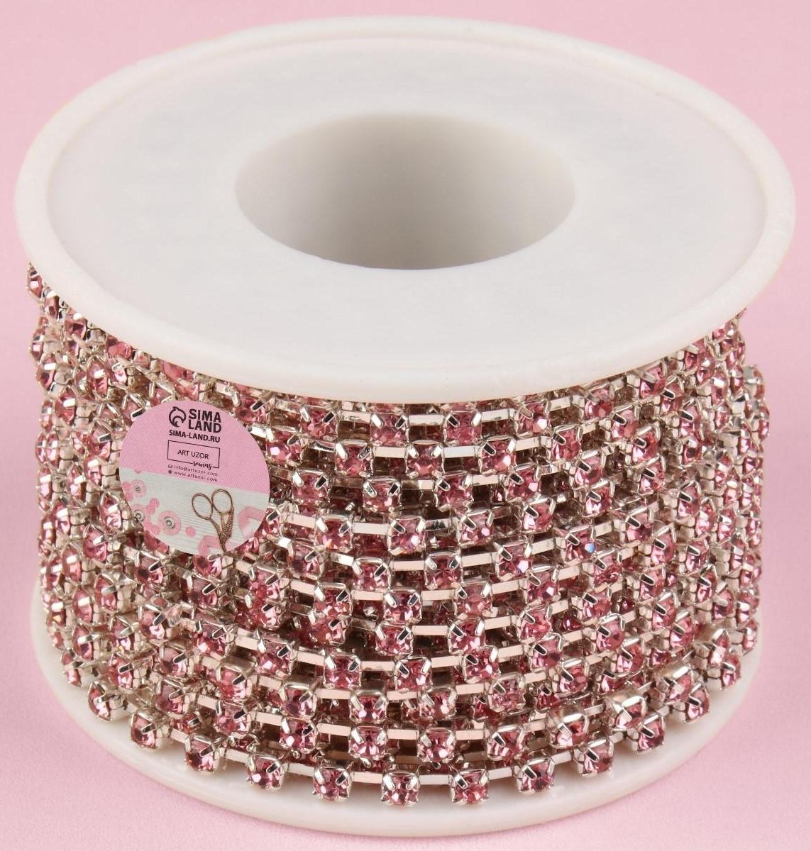 Цепь со стразами, 3 мм, SS12, 9 ± 1 м, цвет розовый