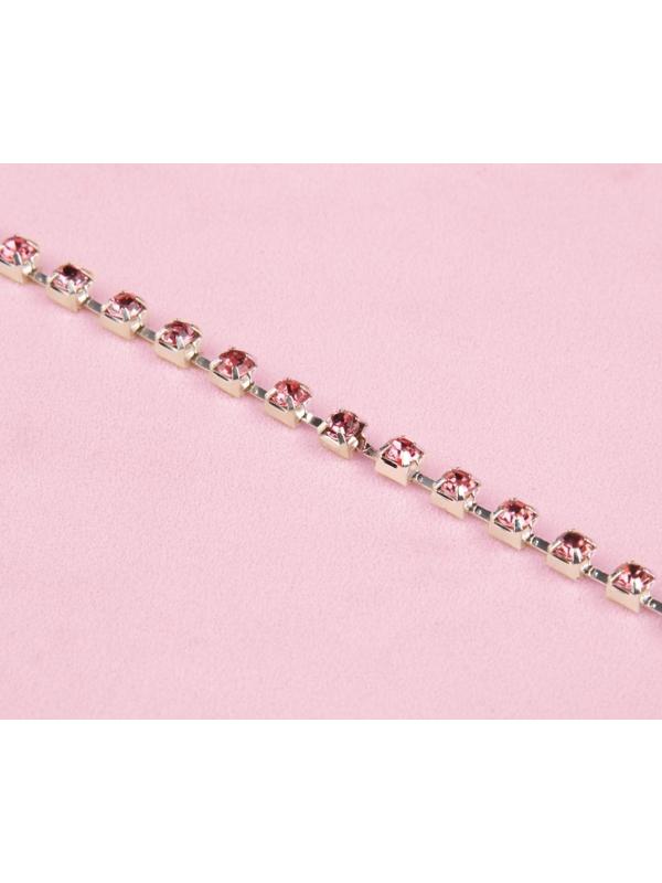 Цепь со стразами, 3 мм, SS12, 9 ± 1 м, цвет розовый