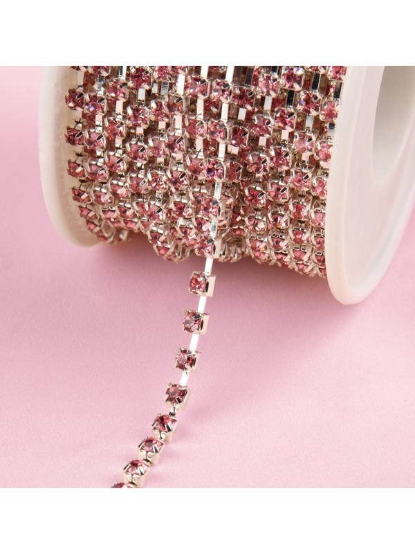 Цепь со стразами, 3 мм, SS12, 9 ± 1 м, цвет розовый