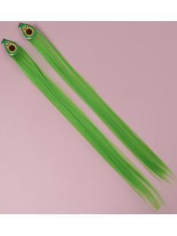 Набор накладных локонов «АВОКАДО», прямой волос, на заколке, 2 шт, 50 см, цвет зелёный
