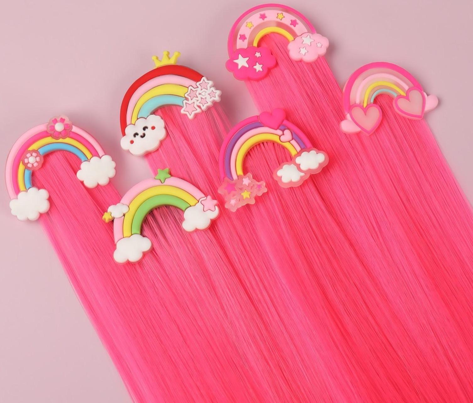 Набор накладных локонов «РАДУГА», прямой волос, на заколке, 2 шт, 50 см, цвет фуксия/МИКС
