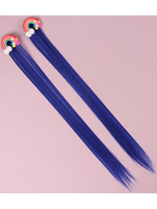 Набор накладных локонов «РАДУГА», прямой волос, на заколке, 2 шт, 50 см, цвет синий/МИКС