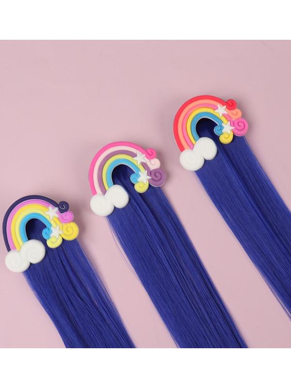 Набор накладных локонов «РАДУГА», прямой волос, на заколке, 2 шт, 50 см, цвет синий/МИКС