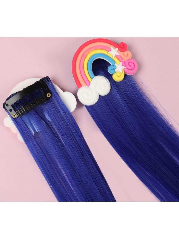 Набор накладных локонов «РАДУГА», прямой волос, на заколке, 2 шт, 50 см, цвет синий/МИКС