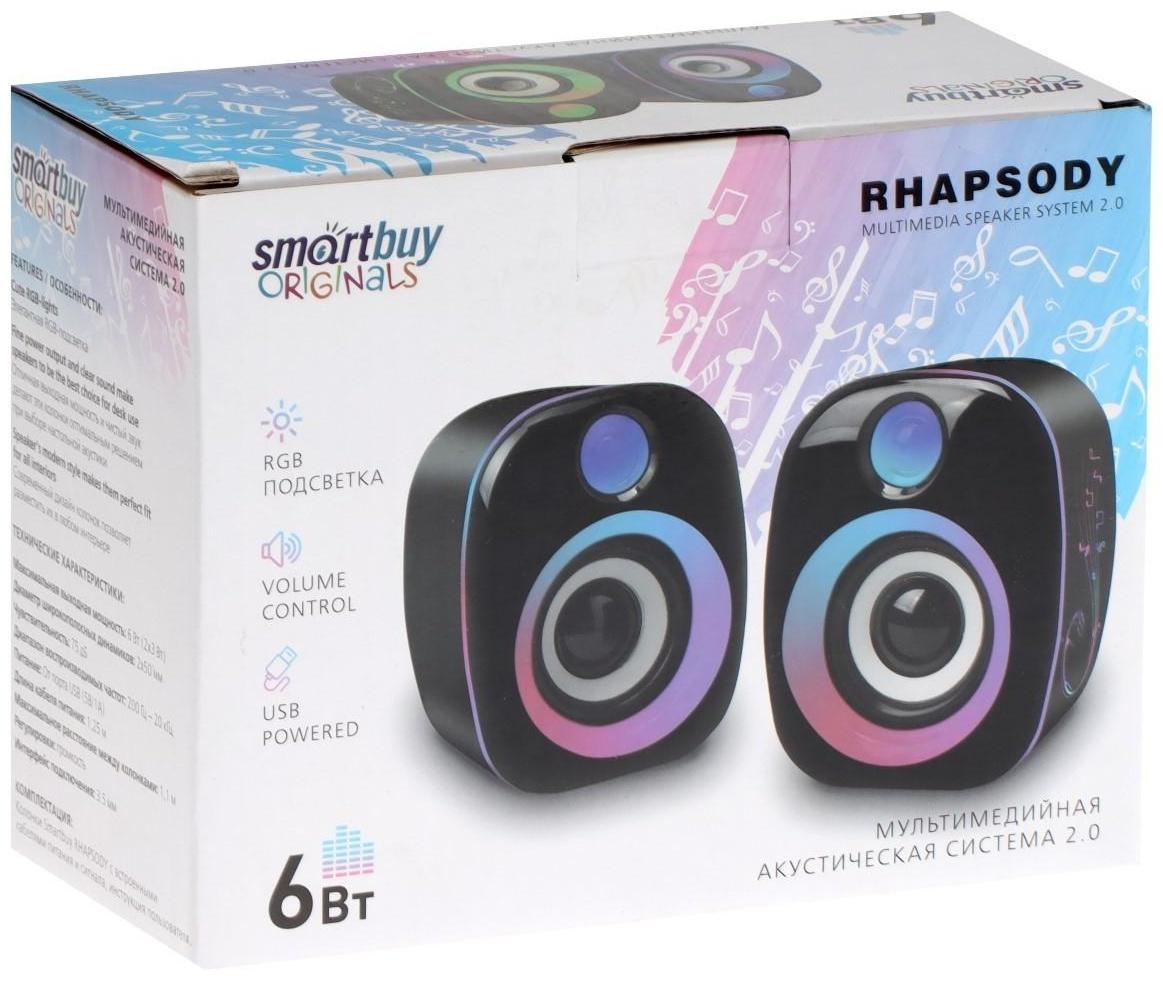 Компьютерные колонки 2.0 SmartBuy RHAPSODY, 6 Вт, USB, подсветка, чёрные