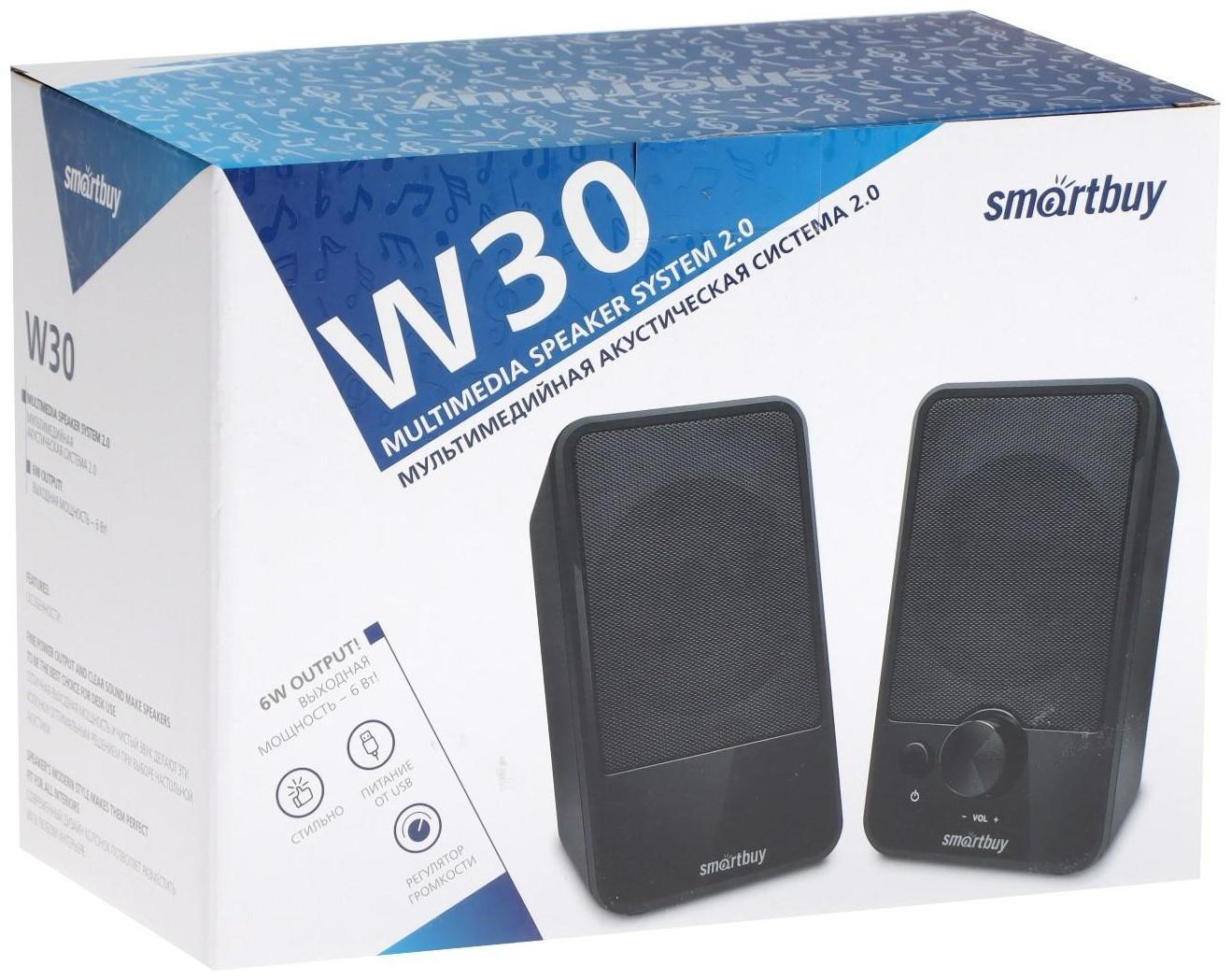 Компьютерные колонки 2.0 SmartBuy W30, 6 Вт, USB, чёрные