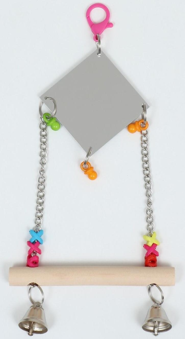 Игрушка-качели для птиц с зеркалом и колокольчиками 