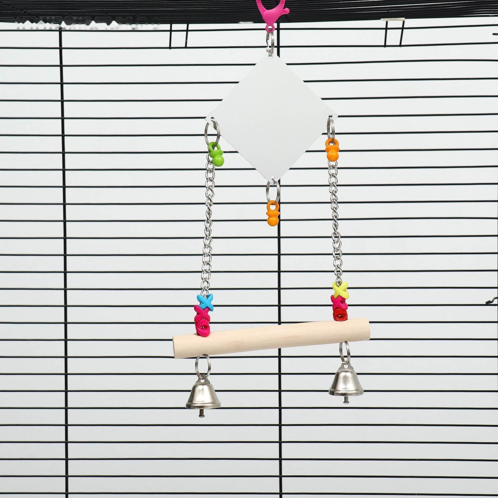 Игрушка-качели для птиц с зеркалом и колокольчиками 