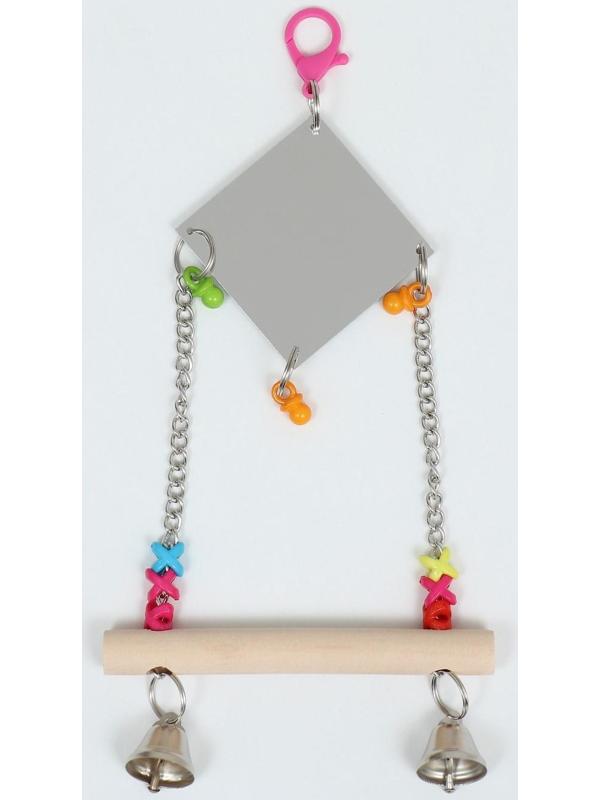 Игрушка-качели для птиц с зеркалом и колокольчиками 