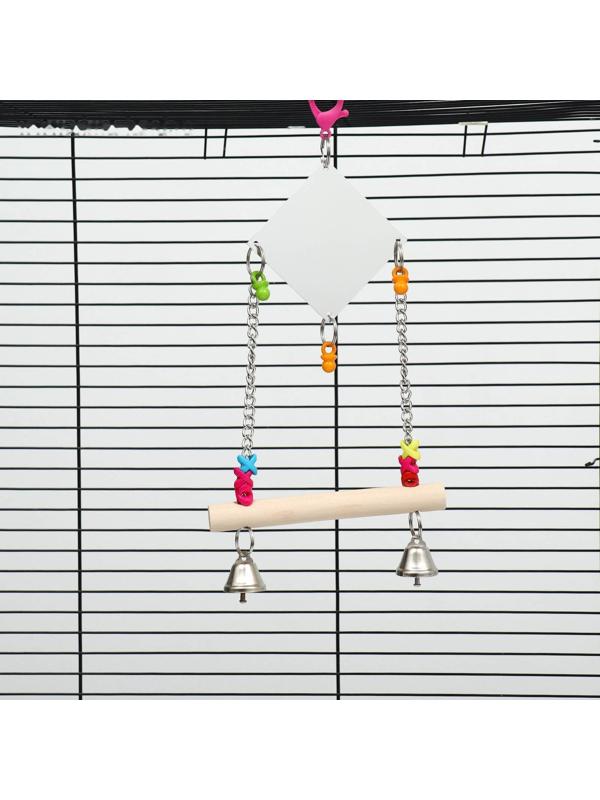 Игрушка-качели для птиц с зеркалом и колокольчиками 