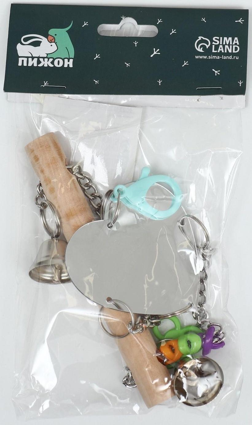 Игрушка-качели для птиц с зеркалом и колокольчиками 