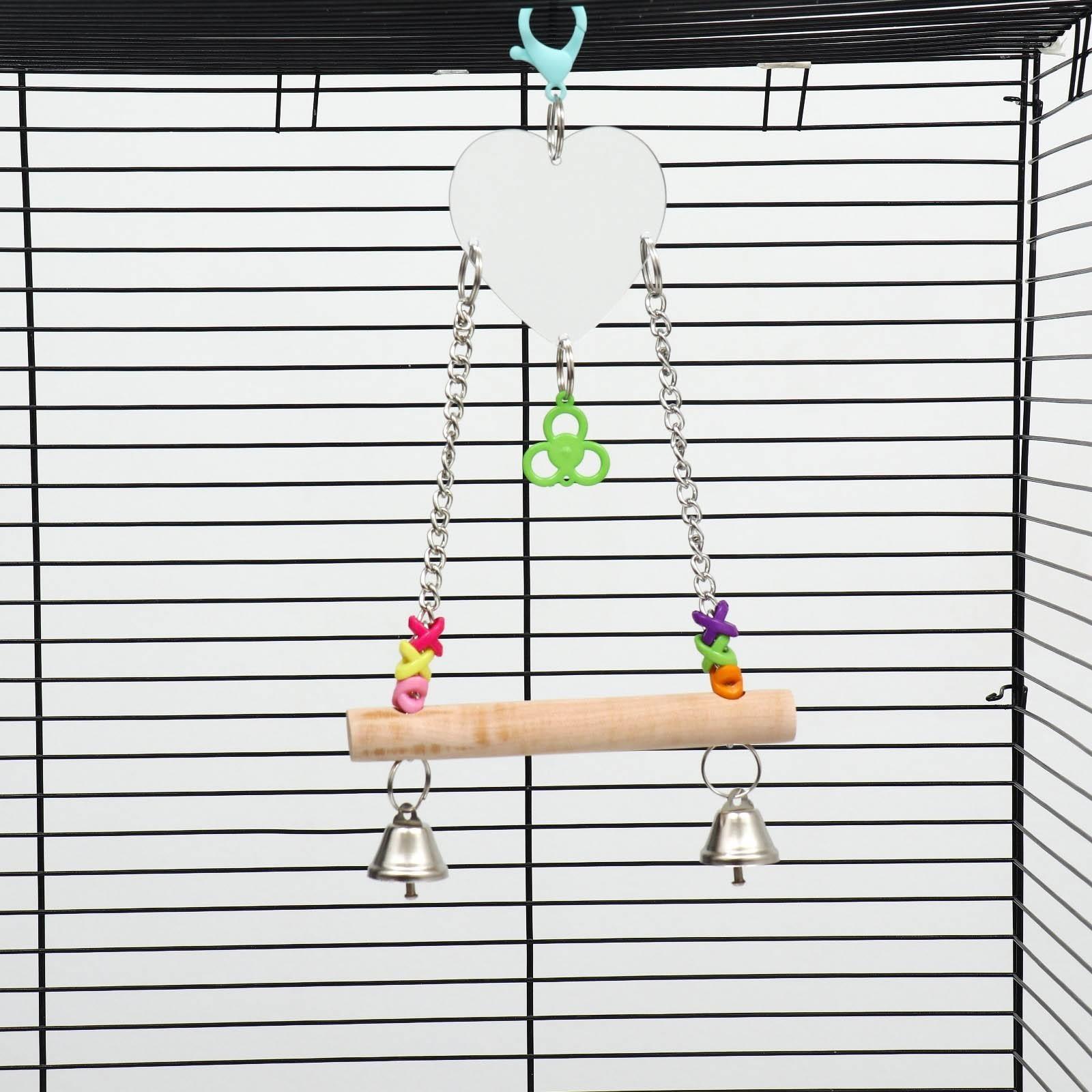 Игрушка-качели для птиц с зеркалом и колокольчиками 